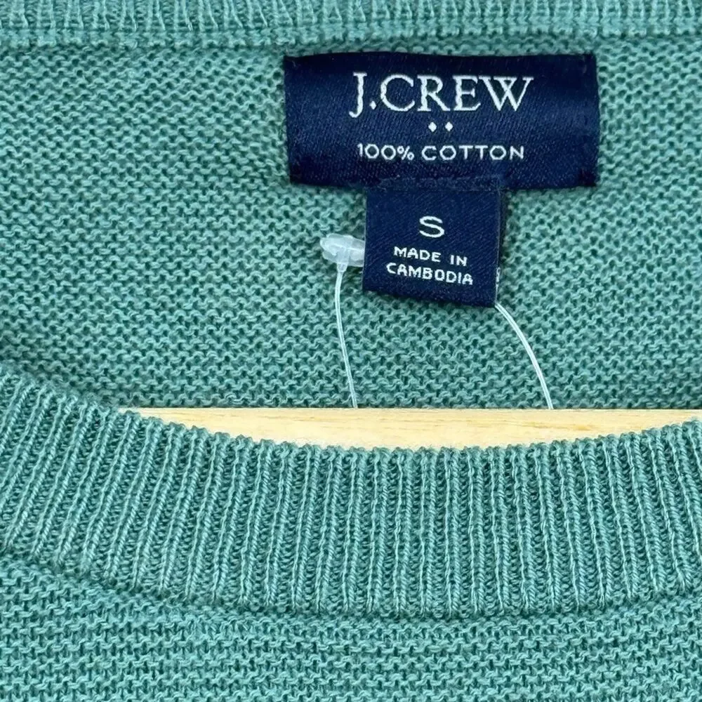 J Crew Mens Green 100% Cotton Pullover Sweater Long Sleeve Crew Neck NWT sz S